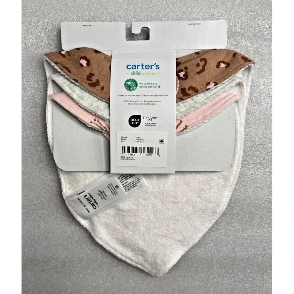 Carter's Child of Mine Baby Bandana Bibs Cheetah Giraffe 3-Pack Snap Closure NEW